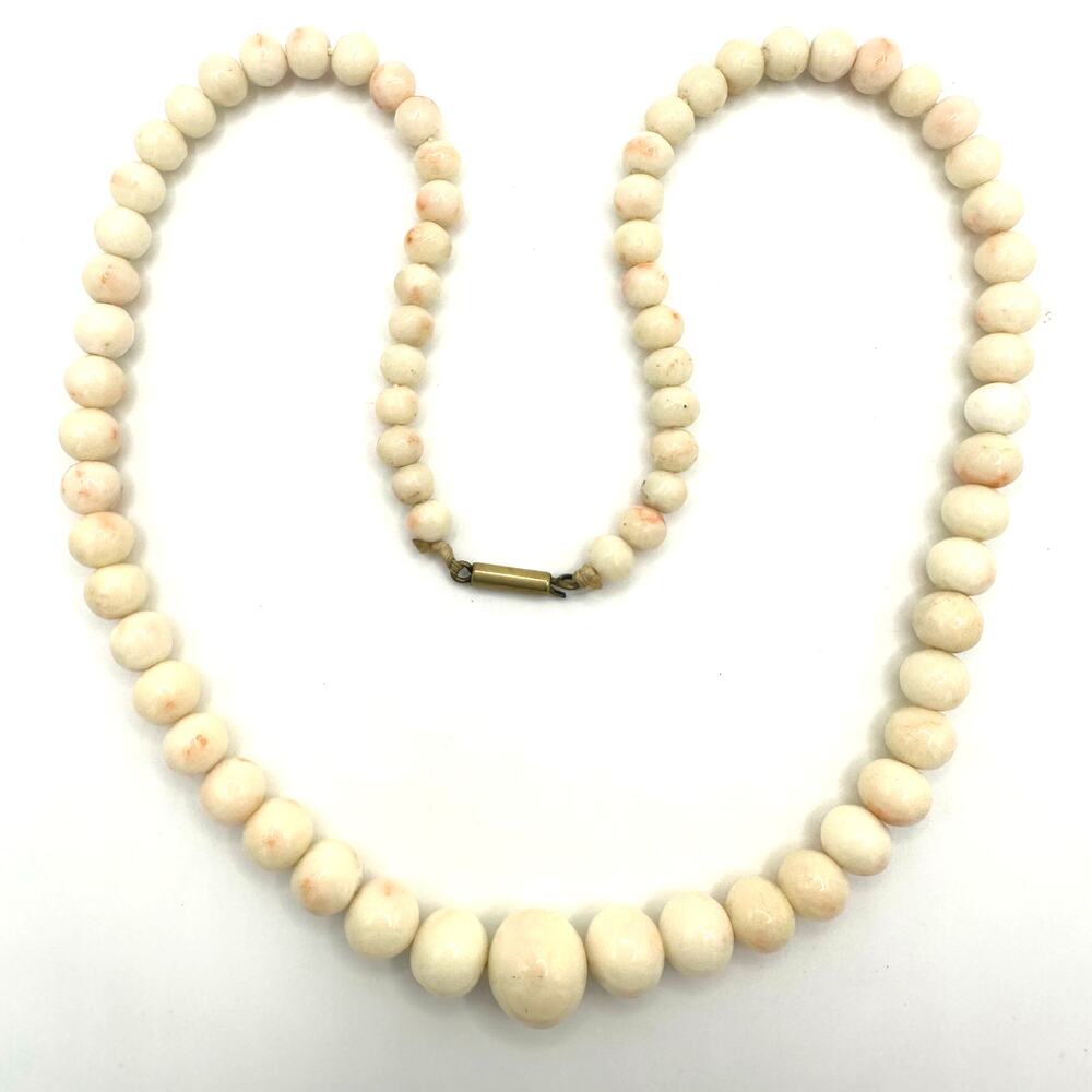 Antique genuine white angel skin coral beads beaded graduated 19.5” necklace